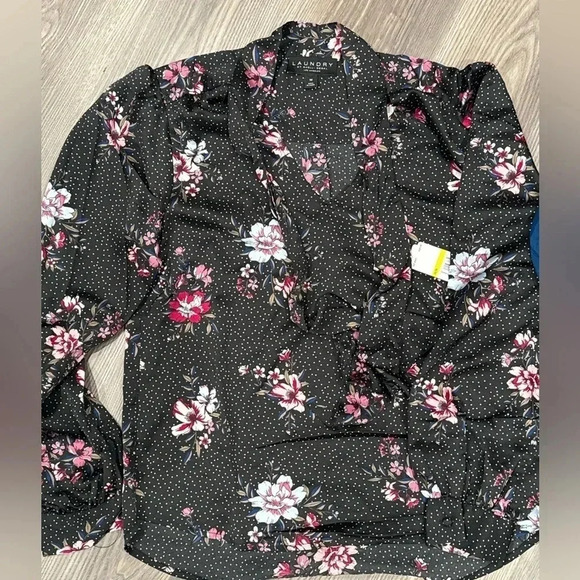 🍀 LAUNDRY BY SHELLI SEGAL NWT FLORAL TIE BLOUSE - Picture 1 of 3